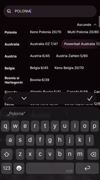 Superbet, căutare în secțiunea Loto după „POLONIA”, cu opțiuni Polonia, Keno Polonia 20/70 și Multi Polonia 20/80, alături de loterii Australia, Austria și Belgia