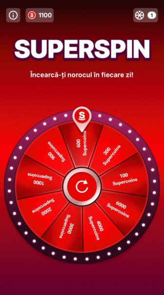 Superbet SuperSpin, roată promoțională zilnică cu premii în Supercoins între 100 și 6000, balanță de 1100 Supercoins și o rotire disponibilă