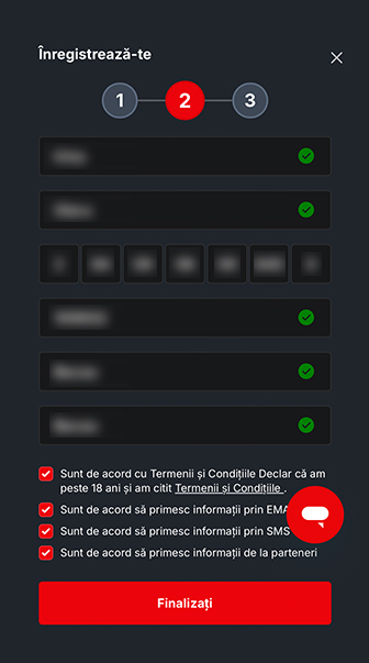 pasul 2 de înregistrare cont la totalbet