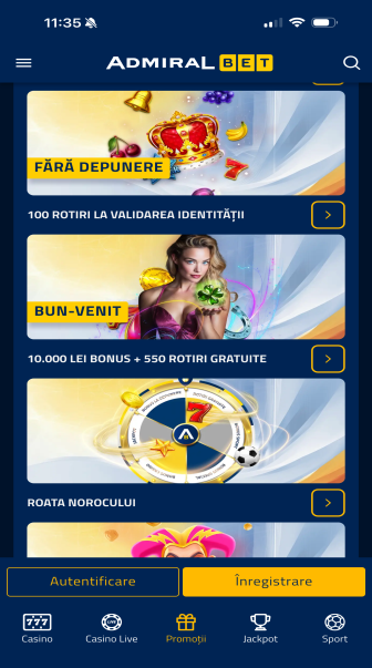 bonusuri în aplicația admiral