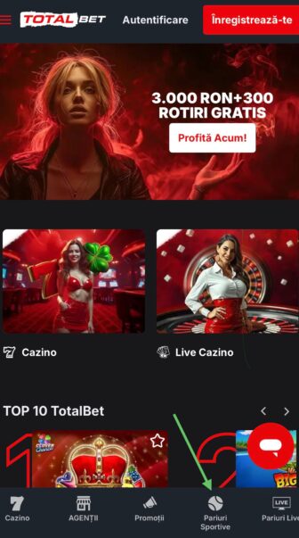 Sectiunea sport din meniul Totalbet