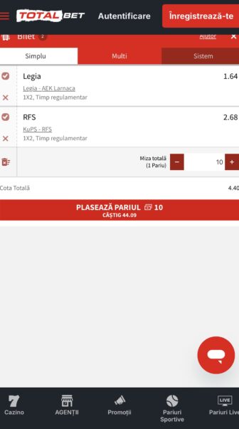 plasare bilet totalbet