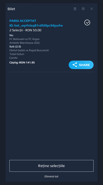 Exemplu de bilet la pariuri sportive plasat cu succes la Netbet