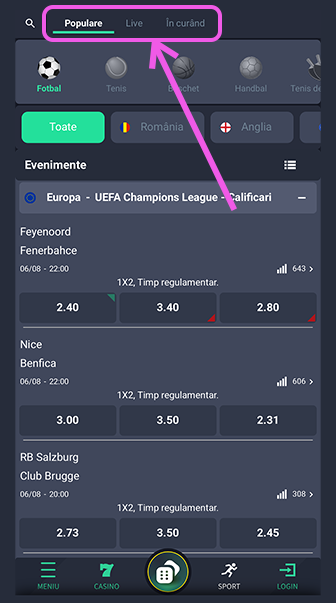 filtre de căutare a evenimentelor la pariuri sportive pe gets bet