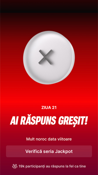 notificare cu răspuns greșit, afișată în oferta Hot Streak din aplicația Superbet