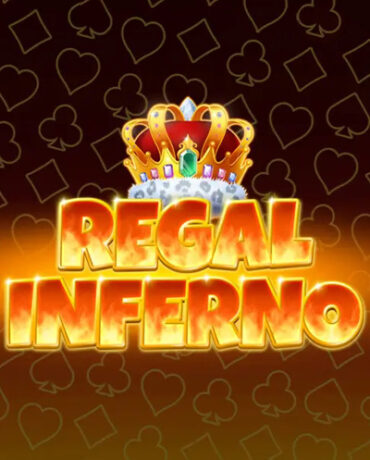 Logo slot Regal Inferno, aprins în foc, sub o coroană aurită
