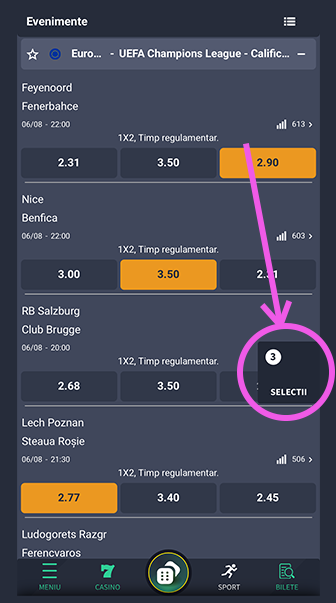 Selecții de cote pentru meciuri afișate în oferta Gets Bet
