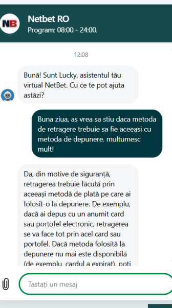 suport prin livechat netbet