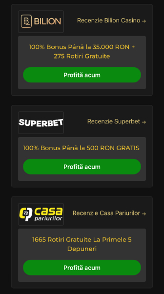 Listă de cazinouri online cu buton de recenzie și detalii despre bonusuri