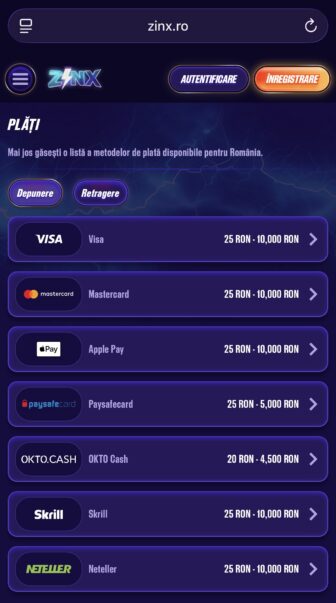 metode de plată la zinx online