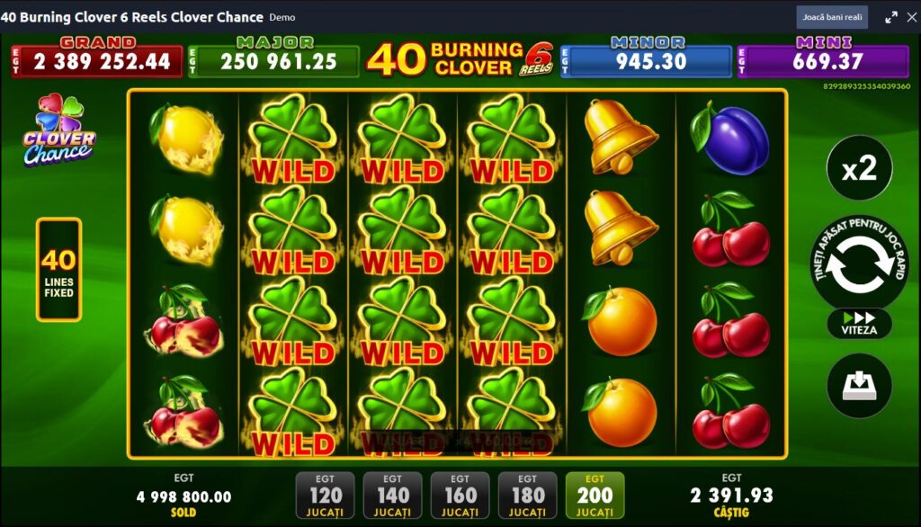 simbolul wild la 40 burning clover 6 reels demo