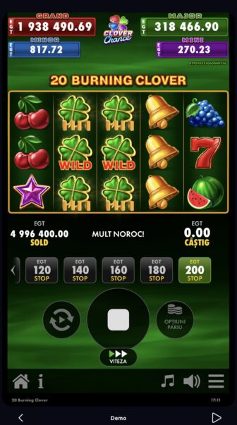 câștig la jocul 20 burning clover clover chance demo