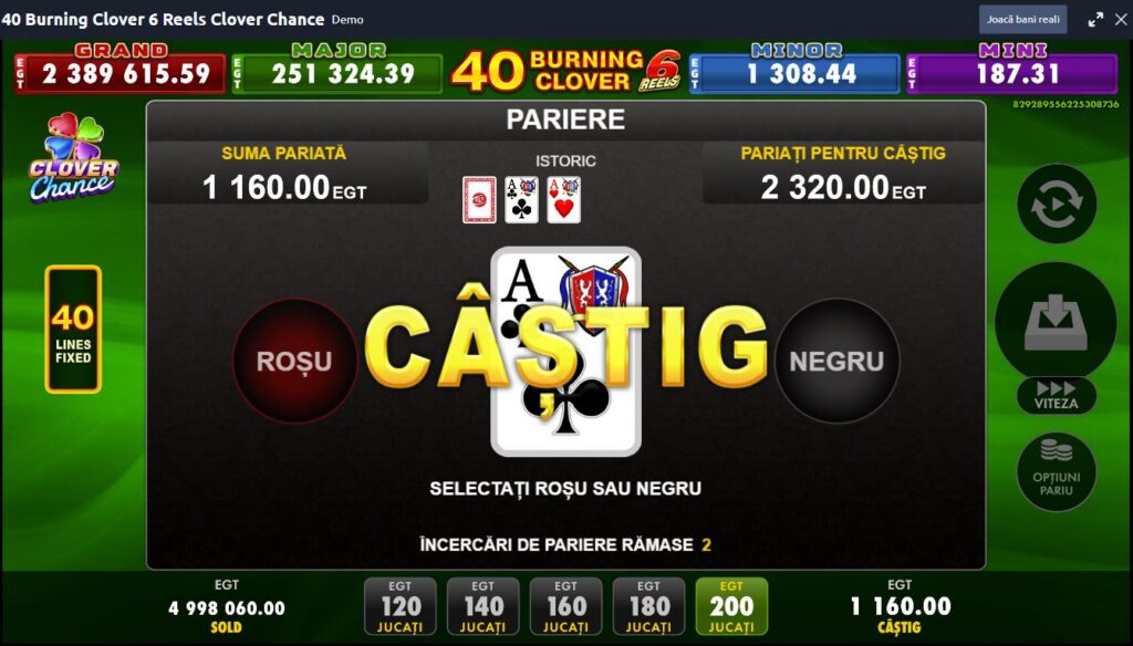 dublare câștig la 40 burning clover 6 reels gratis