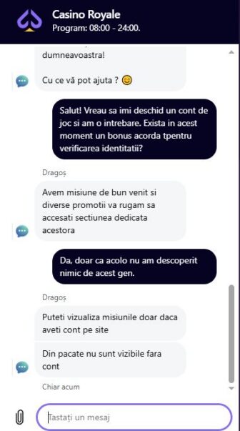 experiența mea cu echipa de suport casino royale