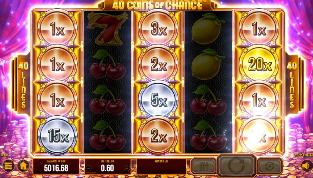 câștig cu multiplicatori la 40 coins of chance demo