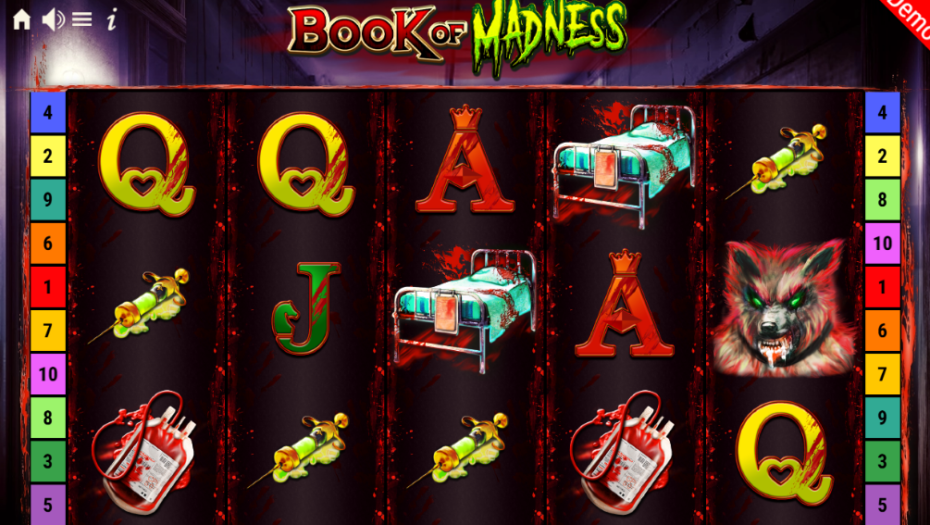 ecranul de joc al slotului de halloween book of madness de la gamomat